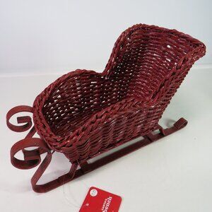 Glittered Red Wicker Sleigh w Metal Runners
